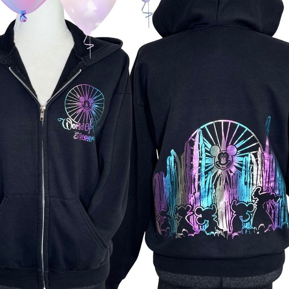 Disney Parks Hoodie DCA World of Color Zip Up Hooded Sweatshirt Black Junior XL - Picture 14 of 14